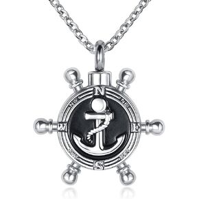 Compass Nautical Ship Wheel Cremation Urn Necklace for Ashes Keepsake Memorial Stainless Steel Pendant Jewelry for Men Women in Kuwait