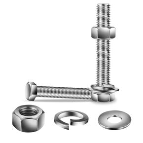 5/16-18 x 1" Hex Head Screw Bolt, Nuts, Flat & Lock Washers, 20Pcs 18-8 (304) Stainless Steel, Fully Threaded, by SG TZH