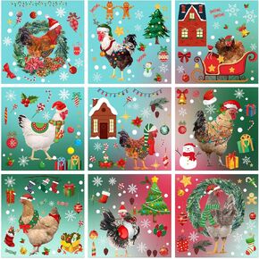 Cholemy 9 Sheet Christmas Window Clings Chicken Window Stickers Christmas Decorations Double Sided Colorful Static Window Decals for Home Party Office Classroom Hop Window Glass Decorations