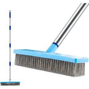 Deck Scrub Brush, 60" Stainless Steel Wire Brushes Long Handle, Stiff Bristle Broom Floor Scrubber for Cleaning Moss, Tough Stains on Concrete Grout Garden Garage Patio Fishing-Boat