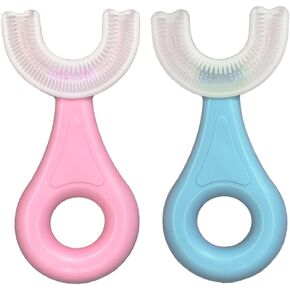 U-Shaped Toothbrush Kids (2 PCS), 360° Oral Teeth Cleaning Design, Toddler with Food Grade Soft Silicone Brush Head, Manual Whole Mouth for Age 2-6