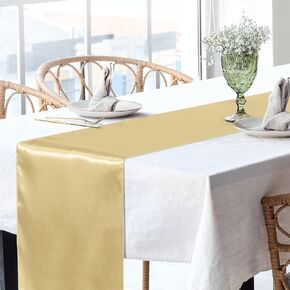 TURSTIN 10 Pack Satin Table Runner 12 x 108 Inch Long Bright Silk Table Runner Smooth Fabric Table Decor Dinner Party Table Runner for Wedding Banquet Party Decoration, Champagne