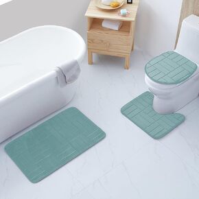 All American Collection 3PC Memory Foam Bath Mats Soft Plush Crown Design Anti-Slip Shower Bathroom Contour Toilet Lid Cover Rugs (Teal)