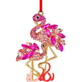D24TIME Flamingo Christmas Ornament Pink Metal Flamingo Pendants Tree Decorations Decorative Hanging Ornaments Flamingo Keepsake Gifts for Women Flamingo Lovers Sisters Girls Holiday Decor Xmas Party