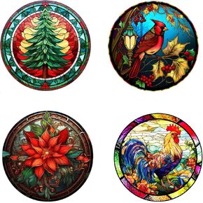 4 Sheets Christmas Window Clings,Christmas Cardinal Window Stickers,Christmas Decorations Christmas Decor for Glass Windows,Painted Window Clings with Cardinal,Poinsettia,Rooster (JD139)