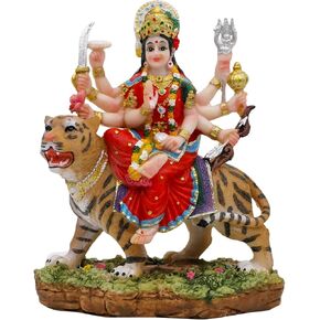 India Goddess Durga Idol Figurine - 5.8"H Hindu Idols Durga on Tiger Statue for Home Office Temple Mandir Altar Shrine Pooja Item Diwali Gifts