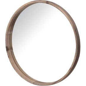A&B Home 28'' Round Wood Mirror Natural Modern Wall Mirror Bathroom Mirror Decor Foyer Living Room Decorations