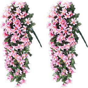 Ivydale Artificial Hanging Flowers Lily for Outdoors, 2 PCS Fake Plants Garden Decors, Realistic UV Resistance Faux Silk Flowers for Home Wall Patio Porch Balcony Indoor, PurpleRed