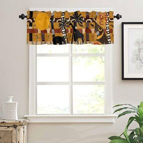 Valance Curtain Short Kitchen Valance for Windows, African Style Black Female Elephant and Zebra Valances for Bedroom Living Room Bathroom, Small Rod Pocket Decorative Window Valance 54"x18"
