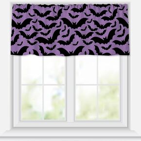 Halloween Bats Curtain Valance 18 x 54 Inch Purple Black Bats Valance Curtain Rod Pocket Halloween Short Window Treatment for Home Party Decor, Set of 2