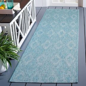 SAFAVIEH Courtyard Collection 2'3' x 12' Aqua CY8522 Indoor/ Outdoor Patio Backyard Mudroom Runner Rug