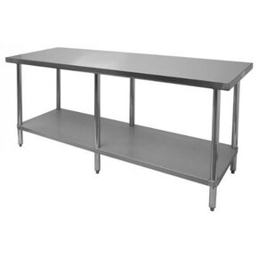Thunder Group SLWT43084F Work Table, 30" x 84" x 35", 18 gauge/430 Stainless Steel Flat top, Turn-Down Edges, Galvanized Steel Adjustable undershelf & 6 Legs