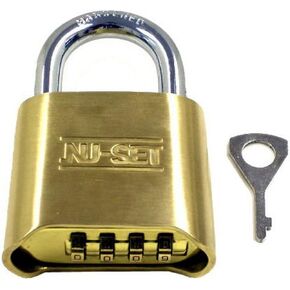 NU-SET Lock | 2-Inch 4-Number Combination Padlock |Steel Padlock With Solid Brass Case for Door Security | Home Improvement & Door Hardware (Brass)