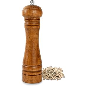 Wood Pepper Grinder, 8 Inch Pepper Mill with an Adjustable Ceramic Rotor, Easily Refillable Wood Salt Mill for Your Kitchen