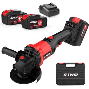 NAWIN 20V-cordless angle grinder 4-1/2'' cut off tool 2×6.0Ah Batteries & Charger,Max Brushless Motor 9000 RPM for Cutting, Grinding,Polishing（angle grinder variable speed）