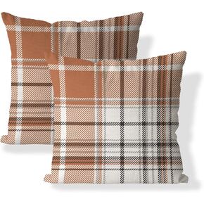 AOFANGGO Set of 2 Fall Pillow Covers Autumn Decorative Throw Pillow Cases 18x18 Inch Orange Grey Plaids Cushion Covers Faux Linen,Farmhouse,Thanksgiving,Home Décor