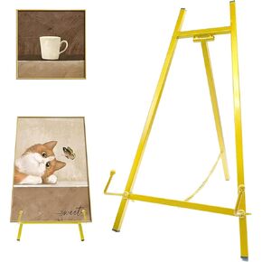 Metal Easel Stand, 16.5" x 8.7" x 4.3" Modern Metal Tripod Plate Stand with Chain Support, Table Top Easel Stand for Mirror, Wedding Display Picture, Board, Platter, Book, Photo(Golden)