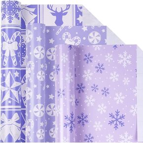 LeZakaa Christmas Wrapping Paper Roll - Mini Roll - Santa Claus/Reindeer/Christmas Greetings Lettering for Gift Wrap, DIY Craft - 17 x 120 inches - 3 Rolls (42.5 sq.ft.ttl.)