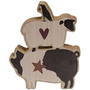 Wood Animal Critter Stack Chunky Shelf Sitter - Crow Sheep Pig - Farmhouse Rustic Distressed Primitive