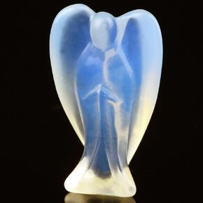 Opalite Angel Crystal Statue,Hand-Carved Polished Angel Figurines Healing Crystal Decor,White Cute Guardian Angel,Home Office Decoration Christmas Meditation Spiritual Gifts for Women