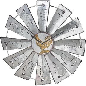 14.25 Inch Windmill Distressed Metal Wall Clocks Rustic Large Decorative Clock Farmhouse Decor Wall Clock for Living Room, Kitchen, Living Room, Bathroom, Non Ticking