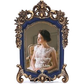 Vintage Picture Frame 4x6, Luxury Ornate Antique Photo Frame for Vertical 4 by 6 inch Pictures for Wall and Tabletop, Old Fashioned Art Decor Frame, Gold and Black