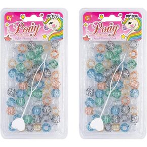 Beads Jewelry Making Kit DIY Hair Braiding Bracelet Ornaments Crafts Large Round Glitter Pony +2 Beaders Included (Clear Assorted - 125 Pcs)
