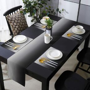 Artwork Store 70 Inch Table Runner and Placemats Set of 6 Kits for Dinner Table, Ombre Black Grey Heat Resistant Cotton Linen Table Runner and 6pcs Table Mats for Dining Table Sets