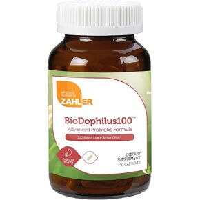 Zahler Biodophilus100, All Natural Advanced Probiotic Acidophilus Supplement, Promotes Digestive Health, 100 Billion Live Cultures and Intestinal Flora Per Serving, Certified Kosher,30 Capsules