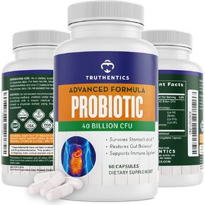 TRUTHENTICS Probiotic 40 Billion CFUs with Prebiotics - Probiotics with Lactobacillus and Bifidobacterium Probiotic for Men & Women for Digestive Health - Made in USA - Shelf Stable - 60 Count