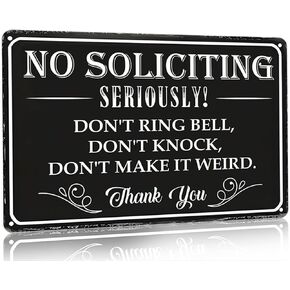 No Soliciting Sign Family Friends Neighbors&Deliveries Welcome Funny Tin Sign for Home House Front Door Porch Yard Wall Decor 8X12 Inch (3178)