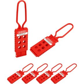 مشابك قفل QWORK، 6 قطع من مشابك قفل نايلون نايلون أحمر مع 6 فتحات تعشيق، مشبك قفل للعلامة، مشابك أمان مقاومة للتلاعب والتأثير، لصيانة المعدات الصناعية in Kuwait