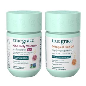 True Grace One Daily Women’s Multivitamin 40+ (30 Vegan Tablets) & Omega-3 Fish Oil (60 Softgels) - Gluten Free, Soy Free, Organic - 30-Day Supply of Each