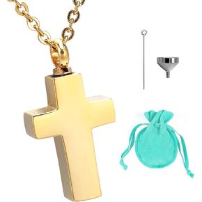 IN SELECT Plain Gold Cross Cremation Urn Necklace for Ashes Christian Urn Jewelry Memorial Ash Jewelry Pendant Keepsake Stainless Steel One Piece in Gold