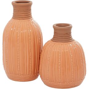 Deco 79 Ceramic Handmade Decorative Vase Centerpiece Vases, Set of 2 Flower Vases for Home Decoration 9", 7"H, Orange