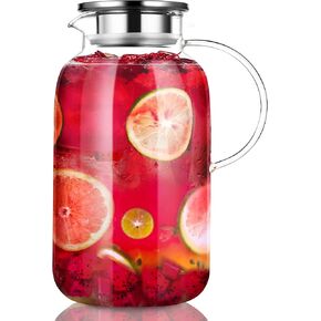 Glass Pitcher，85oz/2500ml Jug with Lid,Glass Carafe for Hot/Cold Water, Iced Tea Pitcher, Pitcher for Coffee