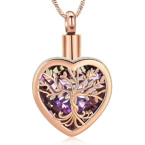 Cremation Heart Tree of Life Urn Necklace for Ashes Stainless Steel Cremation Jewelry with Crystal w/Funnel Filler Memorial Jewelry Gifts for Men Women Girls