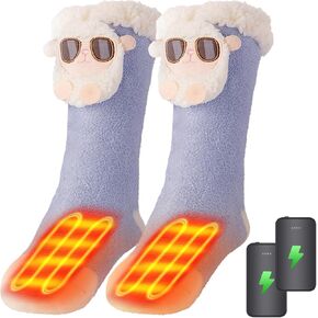 Women Heated Socks Foot Warmer for Bed, Indoor Thickening Electric Heating Socks with 4000mah Battery, 3 Heating Levels