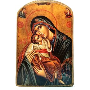 Wooden Greek Christian Orthodox Wood Icon of Mother of Jesus & Jesus Christ / mp2