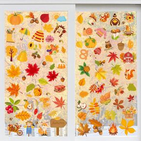 HOWAF 7 Sheets Fall Maple Leaves Window Clings Thanksgiving Window Stickers for Autumn Glass Decoration, Happy Fall Y’All Window Decals Autumn Leaf for Autumn Harvest Home School Accessories