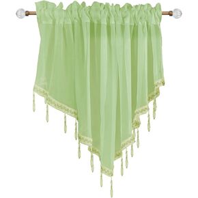 Beaded Sheer Windows Valance 51.1 in W x 23.6 in L, Scalloped Kitchen Curtain, Bathroom Swag Sheer with Rod Pocket, Short Valance Drape for Bedroom Living Room (Light Pink)