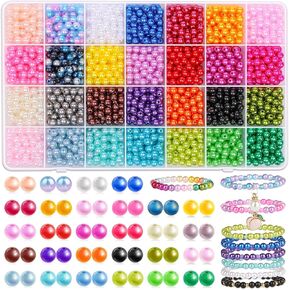 2000 Pcs Pearl Beads for Jewelry Making 28 Colors with 1300 Pcs Letter Beads for Bracelets Making, Bead Bracelets Making Kit with 6mm Small Colored Round Pearl Beads and Letter Beads (28 Colors)