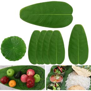 HUIANER Artificial Tropical Banana Leaves 7pcs Fake Banana Leaves Palate for Hawaiian Party Jungle Beach Theme Party Decorations Kitchen Table Decor Accessories