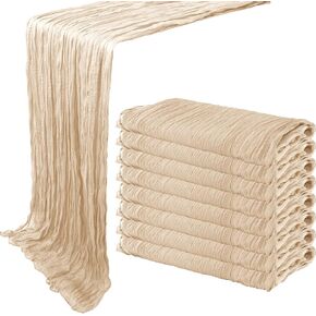 8 Pack Cheesecloth Table Runner 35x120 Inches Beige Boho Gauze Rustic Cheese Cloth Runners 10ft Long Romantic Sheer Table Runner for Wedding Bridal Baby Shower Party Christmas Table Decor