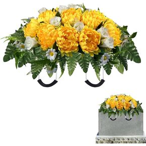 Headstone Flower Saddle，Cemetery Flowers Saddle Used for Memorial Day, Veterans Day, Mothers Day Grave Flowers,Artificial Cemetery Flowers, Cemetery Decorations for Grave, Easy Fit