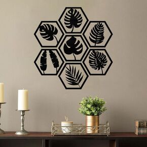Miyyrm 7 Pcs Tropical Leaves Wooden Wall Decor Minimalist Carved Leafs Plant Wooden Wall Art Black Palm Leaf Hanging Wall Sculptures for Bedroom Bathroom Living Room Home, 15.24 x 15.24 Inch