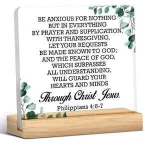 Inspirational Christian Gift for Women Men, Religious Christian Gift, Bible Verse Philippians 4:6-7 Scripture Acrylic Desk Sign Decor