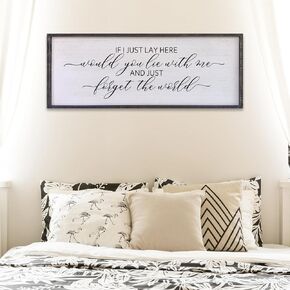 If I Lay Here Would You Lie With Me Wall Decor Sign 40"X15" Master Room Bedroom Above Bed Large Farmhouse Inspirational Quotes Minimalist Wood Framed Over Bed Wall Art Decoration (Black)