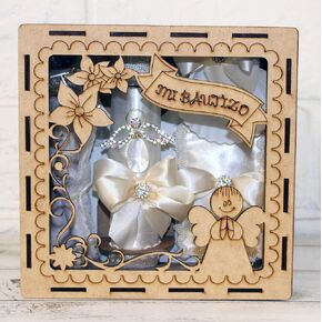 Handmade Angel Teardrop Wings Rhinestone Bling Mi Bautizo Wood Baptism Box Gift Set Rosary Candle Communion Espanol Nina Nino Favor