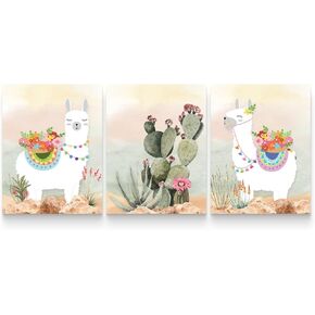 GUBIYU Llama Decor Cactus Art Set of 3 Wall for Bedroom Room Alpaca Print Posters Teen Girls Birthday Decoration Nursery Pictures 12''x16'' A003 White Green and Rainbow 001